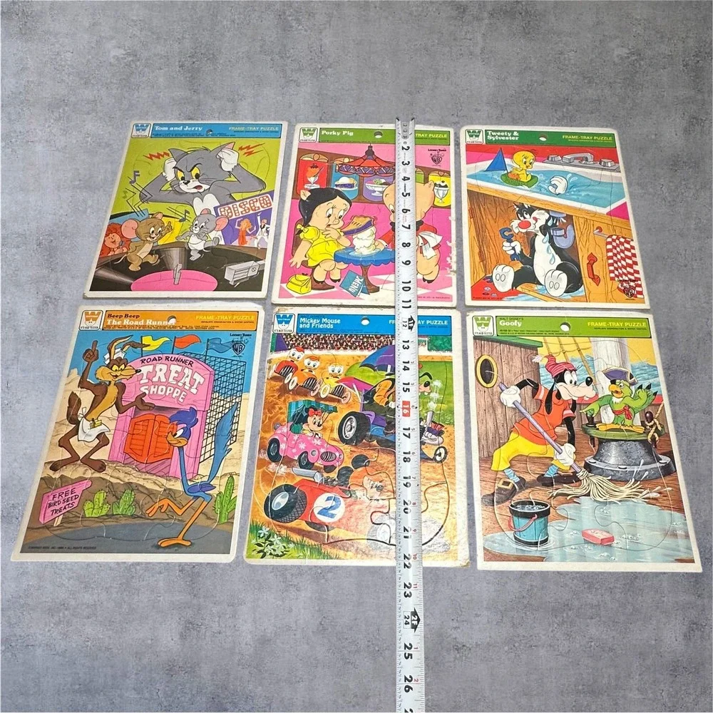 Lot 6 Vintage Whitman Frame Tray Puzzles Tom‎ Jerry Mickey Road Runner 1970s